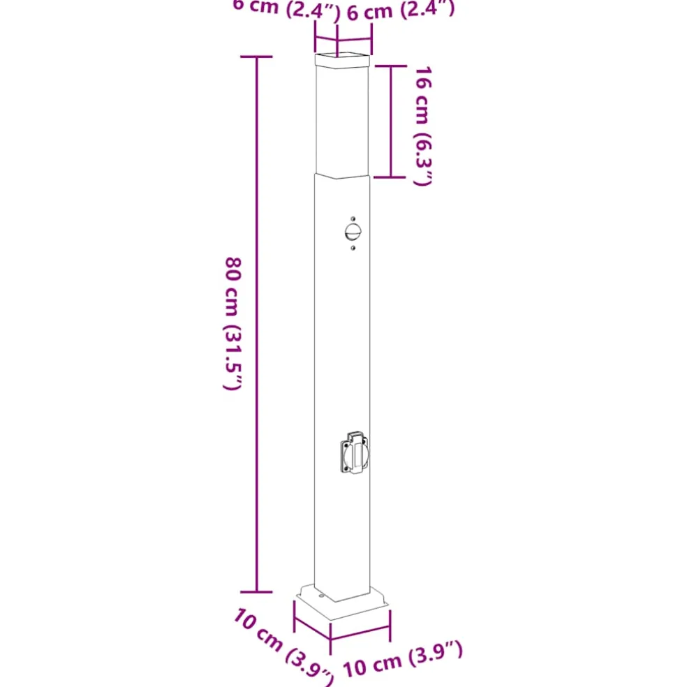 vidaXL Bolderarmatuur met sensor en stopcontact 80 cm roestvrij staal IP44