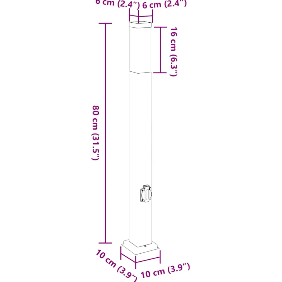 vidaXL Bolderarmatuur met stopcontact 80 cm Zwart IP44