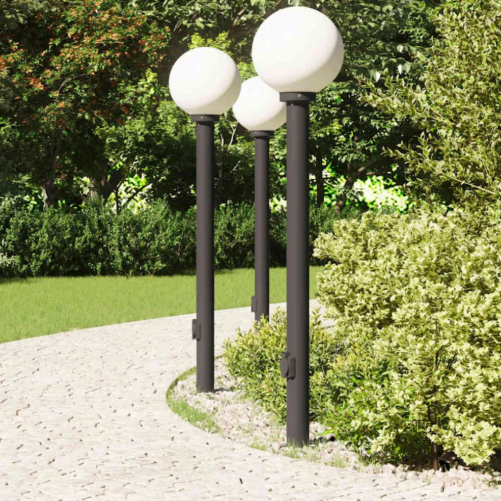 vidaXL Bolderverlichting met stopcontact 3 stuks 120 cm Zwart IP44
