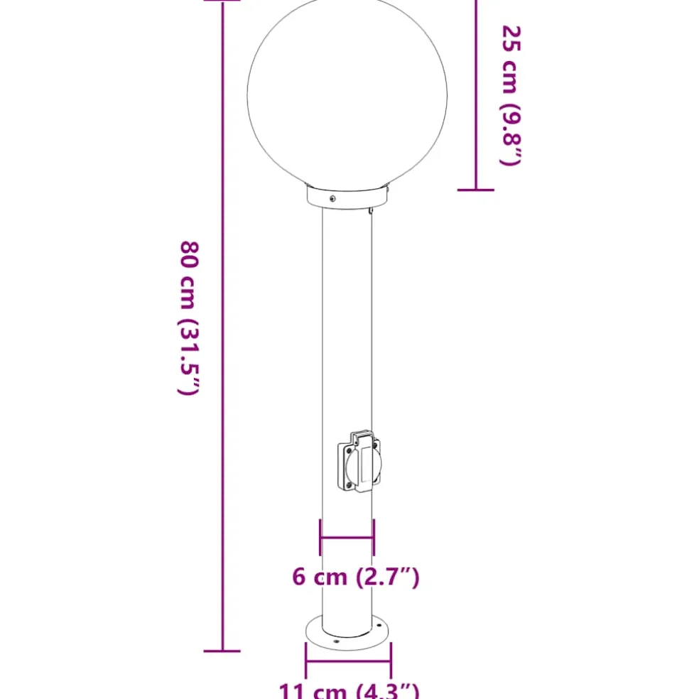 vidaXL Bolderverlichting met stopcontact 3 stuks 80 cm RVS IP44