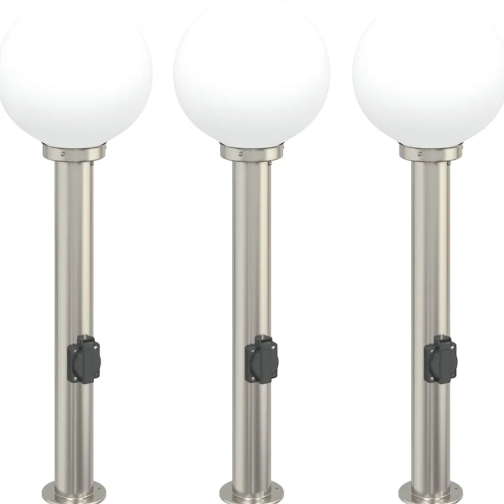 vidaXL Bolderverlichting met stopcontact 3 stuks 80 cm RVS IP44
