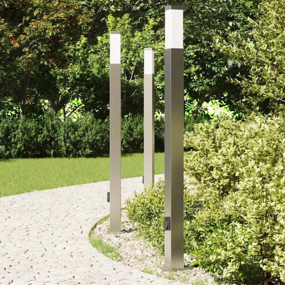 vidaXL Bolderverlichting met stopcontact 3 stuks 110 cm RVS IP44
