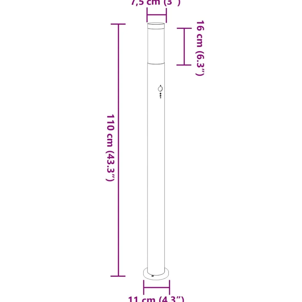 vidaXL Bolderverlichting met sensor 110 cm roestvrij staal IP44