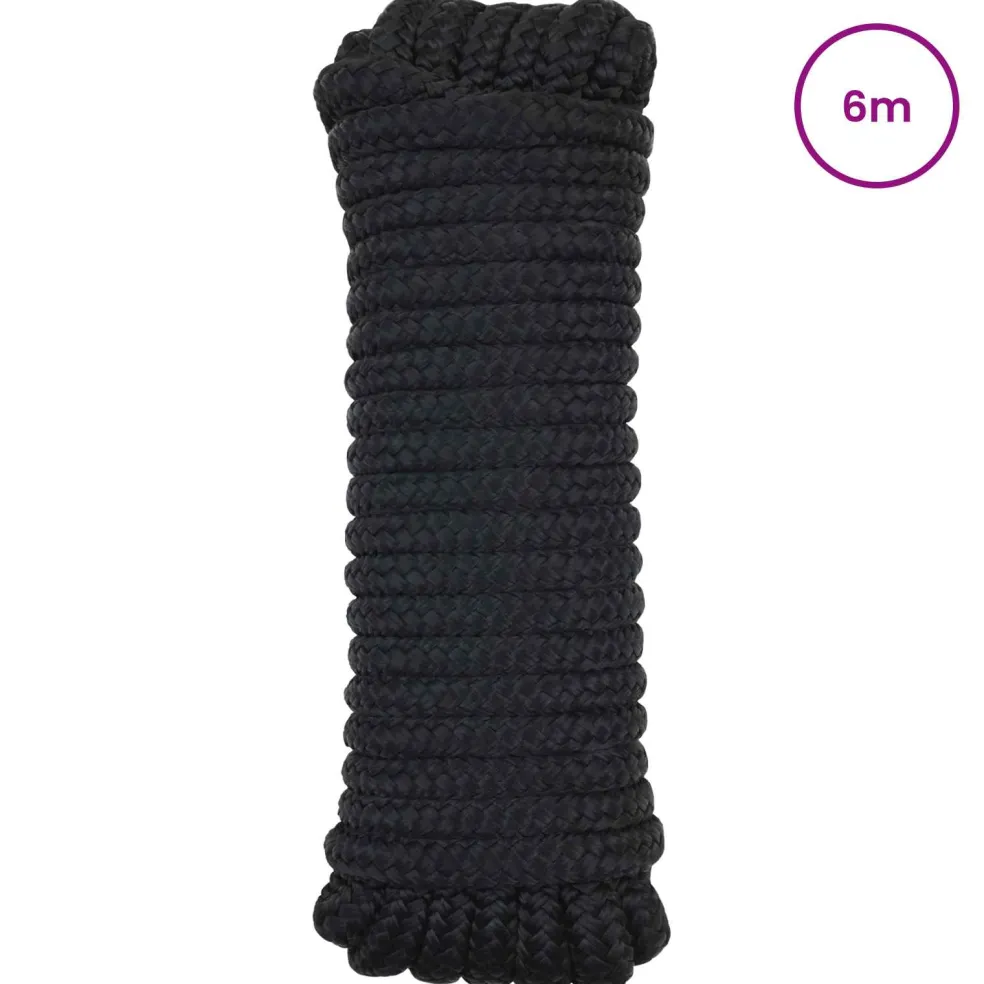 vidaXL Boottouw 10 mm 6 m Zwart Polyester