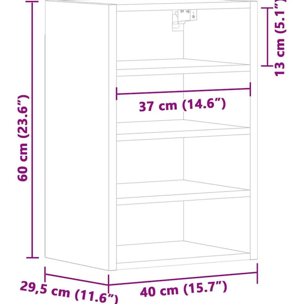 vidaXL Bovenkast Riga 40x29,5x60 cm bewerkt hout artisanaal eikenkleur