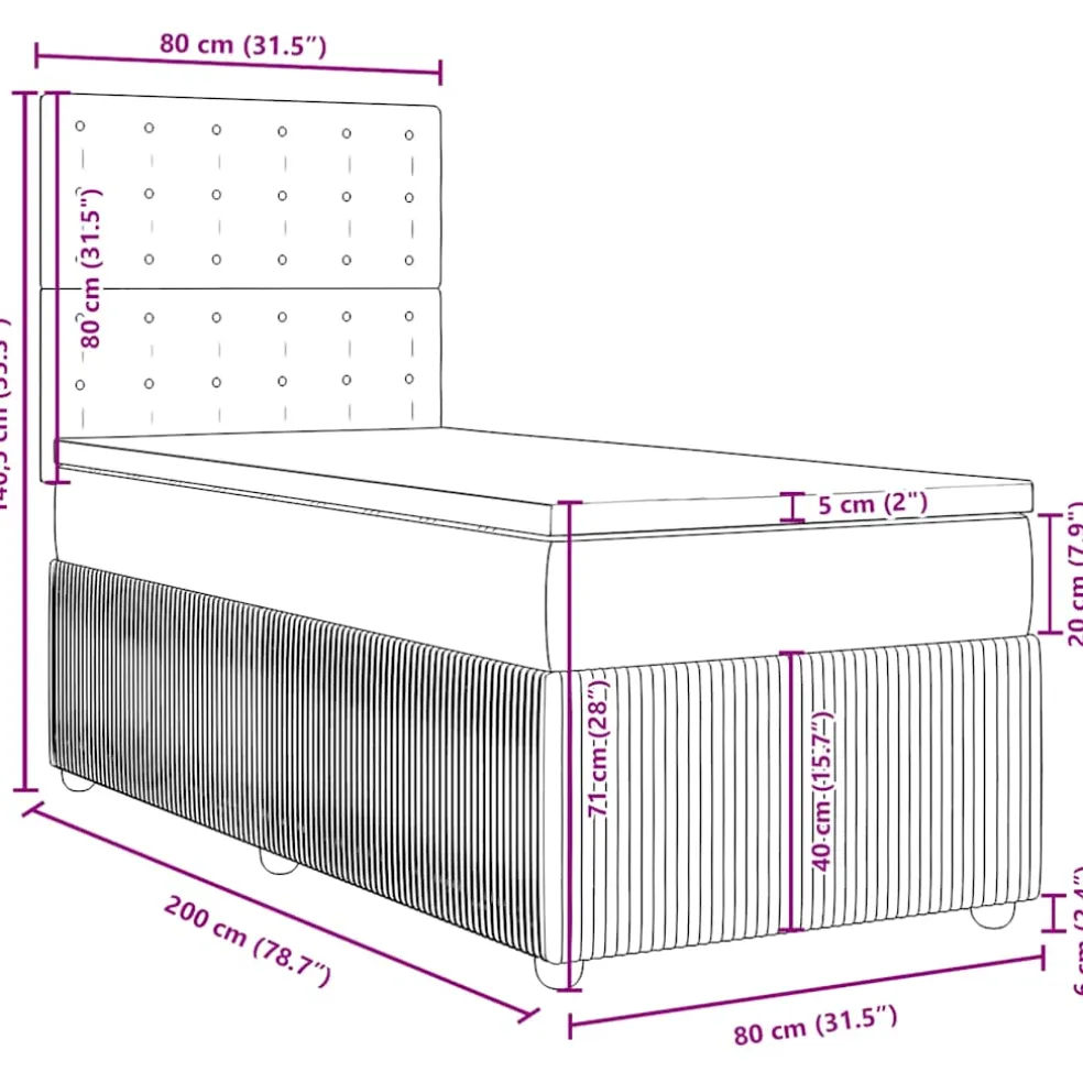 vidaXL Boxspring met matras fluweel donkergrijs 80x200 cm