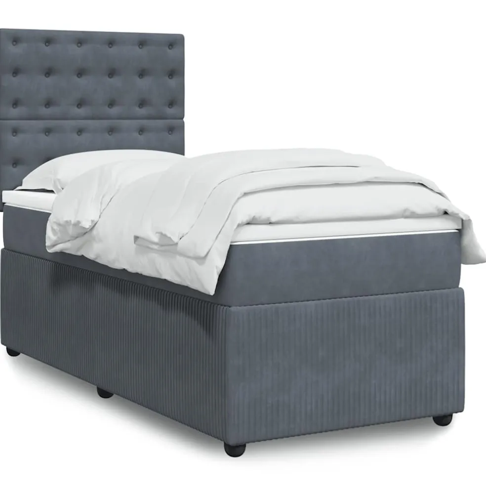vidaXL Boxspring met matras fluweel donkergrijs 80x200 cm