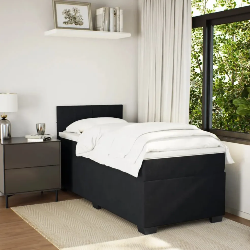 vidaXL Boxspring met matras fluweel zwart 80x200 cm