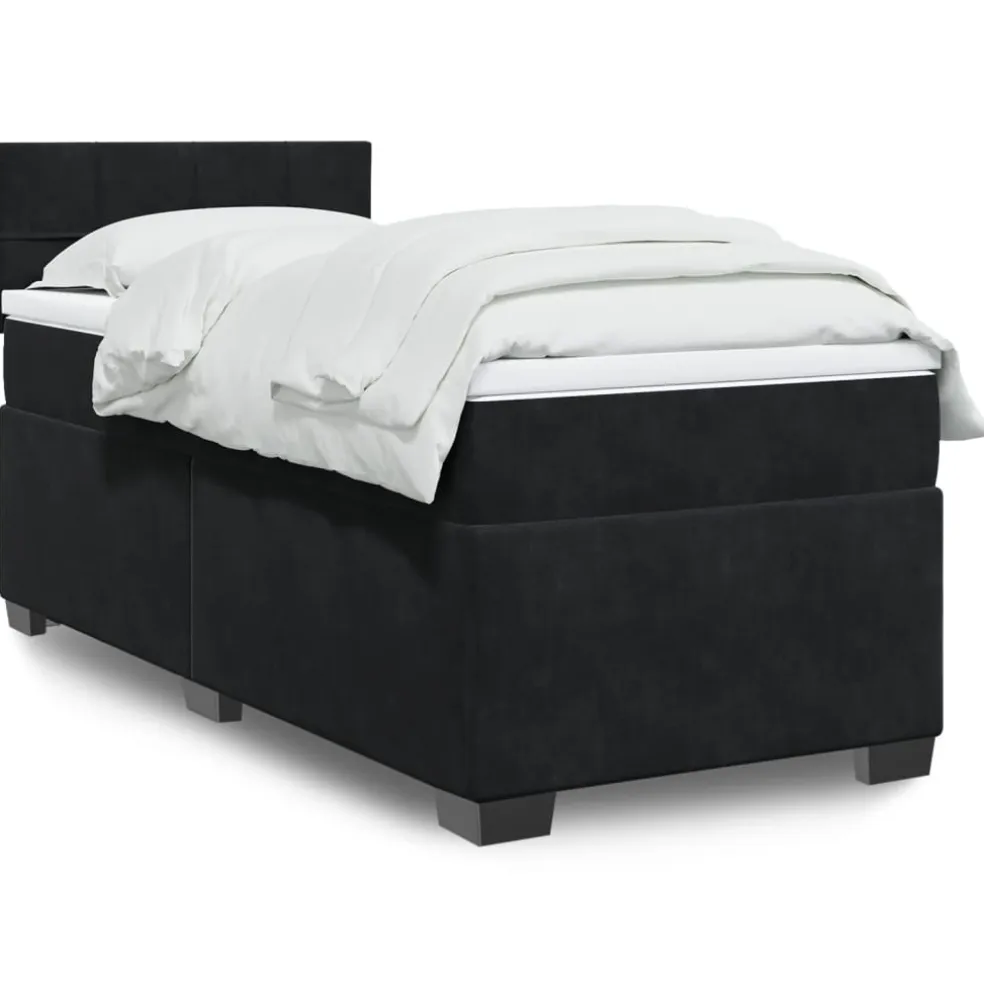 vidaXL Boxspring met matras fluweel zwart 80x200 cm