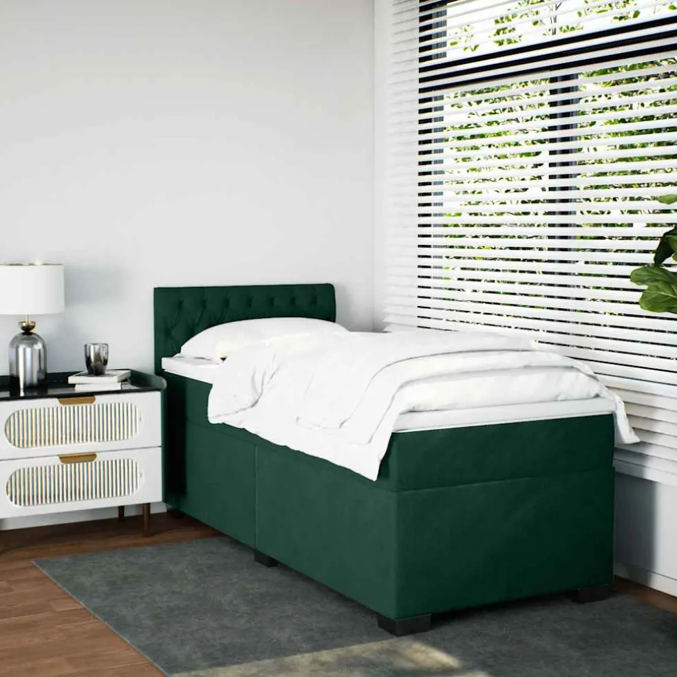 vidaXL Boxspring met matras fluweel donkergroen 80x200 cm