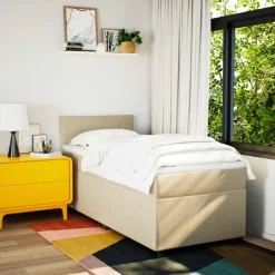 vidaXL Boxspring met matras stof crèmekleurig 80x200 cm