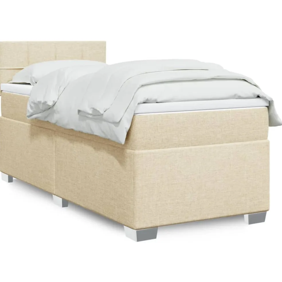 vidaXL Boxspring met matras stof crèmekleurig 80x200 cm