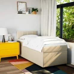 vidaXL Boxspring met matras stof crèmekleurig 80x200 cm
