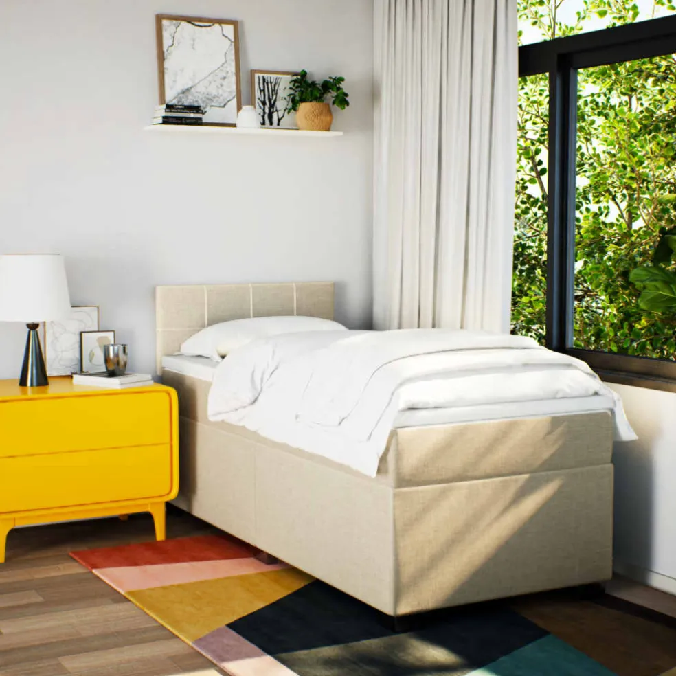 vidaXL Boxspring met matras stof crèmekleurig 80x200 cm