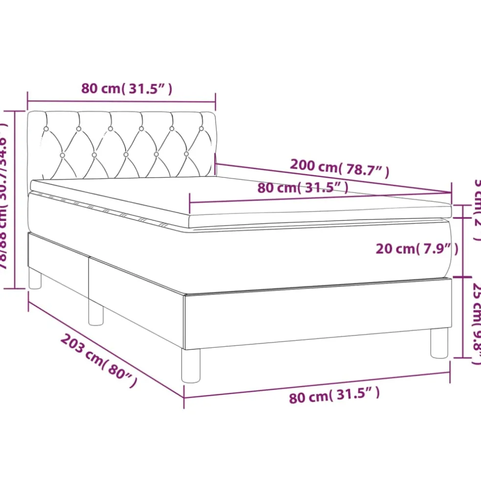 vidaXL Boxspring met matras stof zwart 80x200 cm