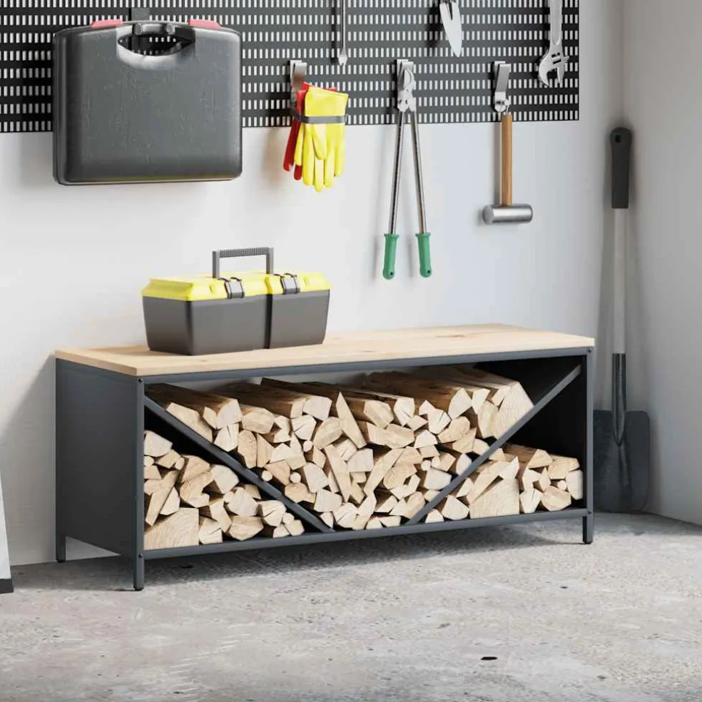 vidaXL Brandhoutrek met houten blad 100,5x35,5x40 cm antracietkleurig