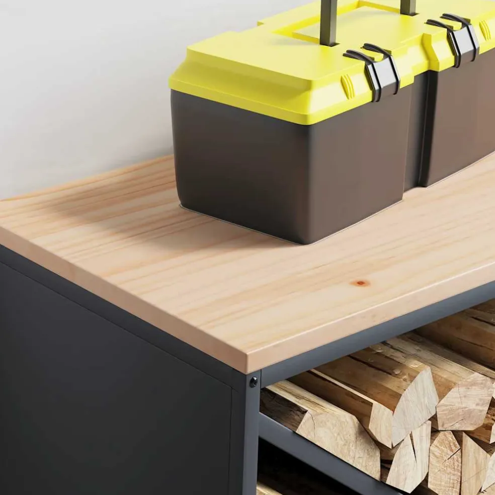 vidaXL Brandhoutrek met houten blad 100,5x35,5x40 cm antracietkleurig