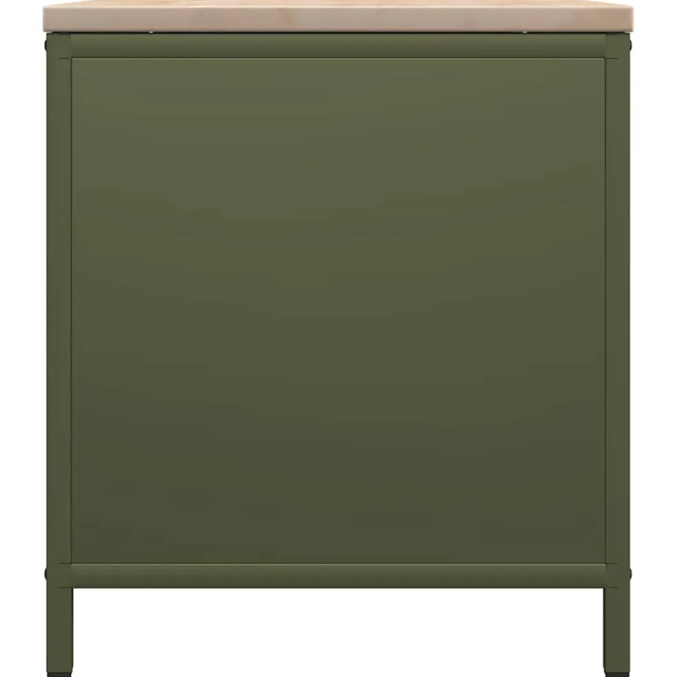 vidaXL Brandhoutrek met houten blad olijfgroen 100,5x35,5x40 cm