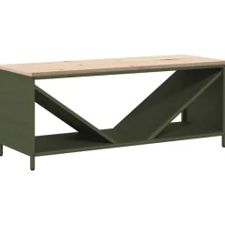 vidaXL Brandhoutrek met houten blad olijfgroen 100,5x35,5x40 cm