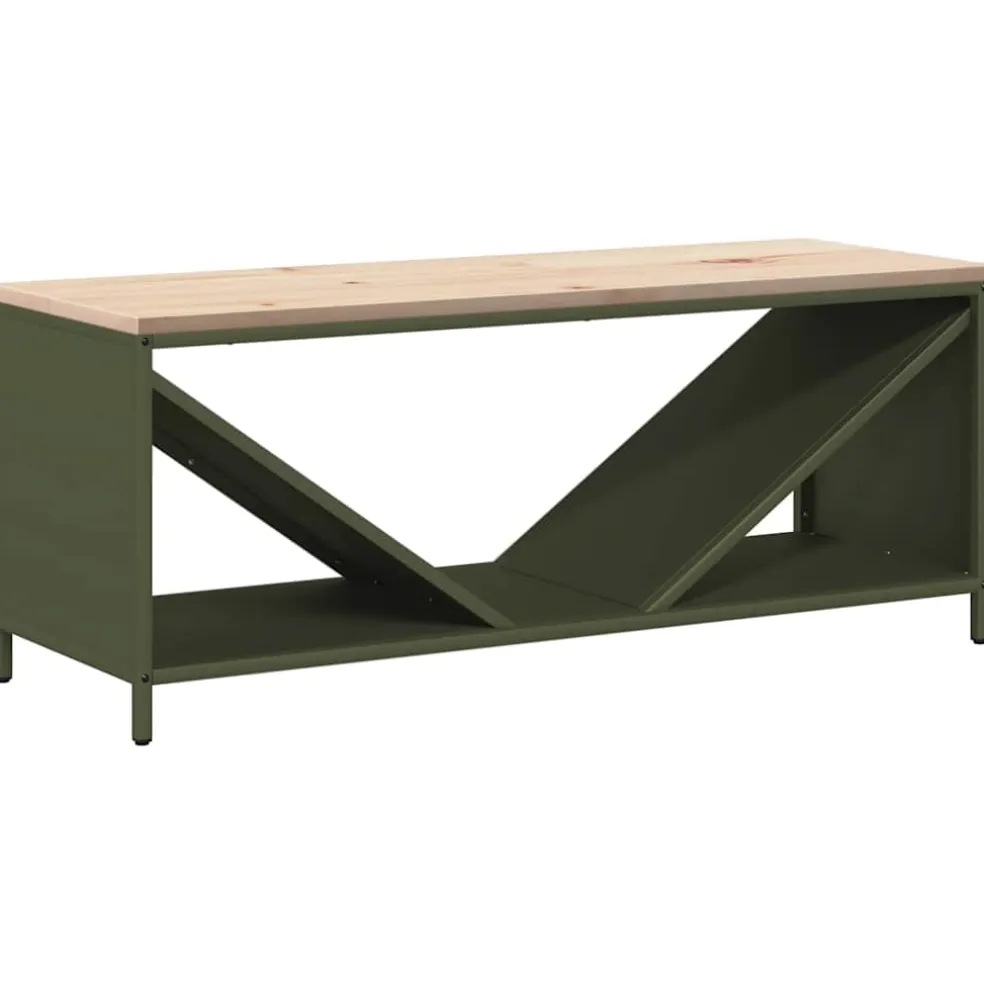 vidaXL Brandhoutrek met houten blad olijfgroen 100,5x35,5x40 cm