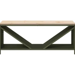 vidaXL Brandhoutrek met houten blad olijfgroen 100,5x35,5x40 cm