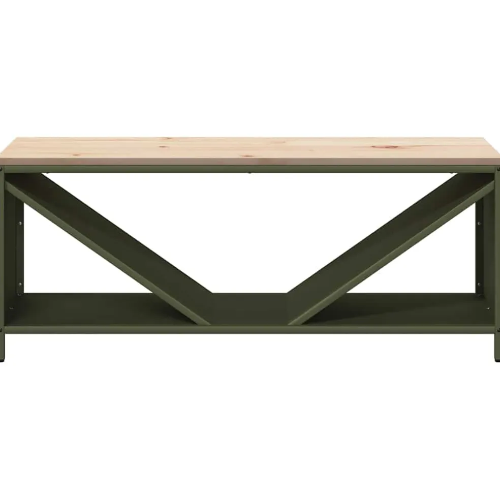 vidaXL Brandhoutrek met houten blad olijfgroen 100,5x35,5x40 cm