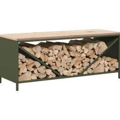 vidaXL Brandhoutrek met houten blad olijfgroen 100,5x35,5x40 cm