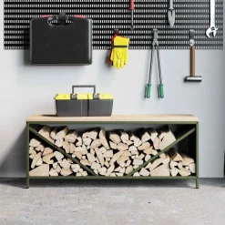 vidaXL Brandhoutrek met houten blad olijfgroen 100,5x35,5x40 cm
