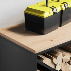vidaXL Brandhoutrek met houten blad 100,5x35,5x40 cm zwart