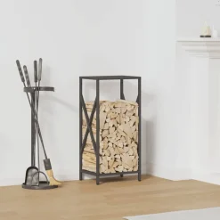 vidaXL Brandhoutrek 34x25x70 cm koudgewalst staal zwart