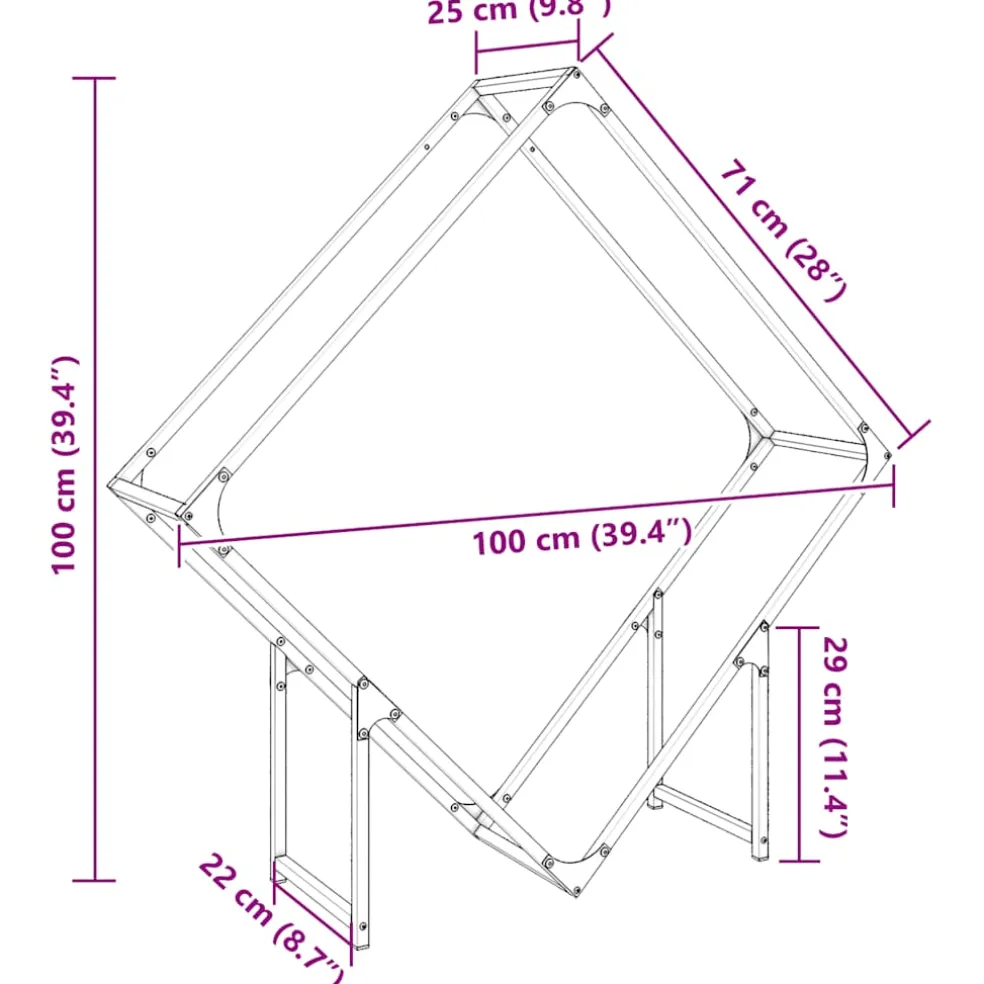 vidaXL Brandhoutrek 100x25x100 cm koudgewalst staal antracietkleurig