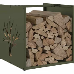 vidaXL Brandhoutrek 40x40x40 cm koudgewalst staal olijfgroen