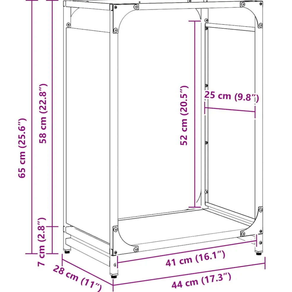 vidaXL Brandhoutrek 44x28x65 cm koudgewalst staal wit