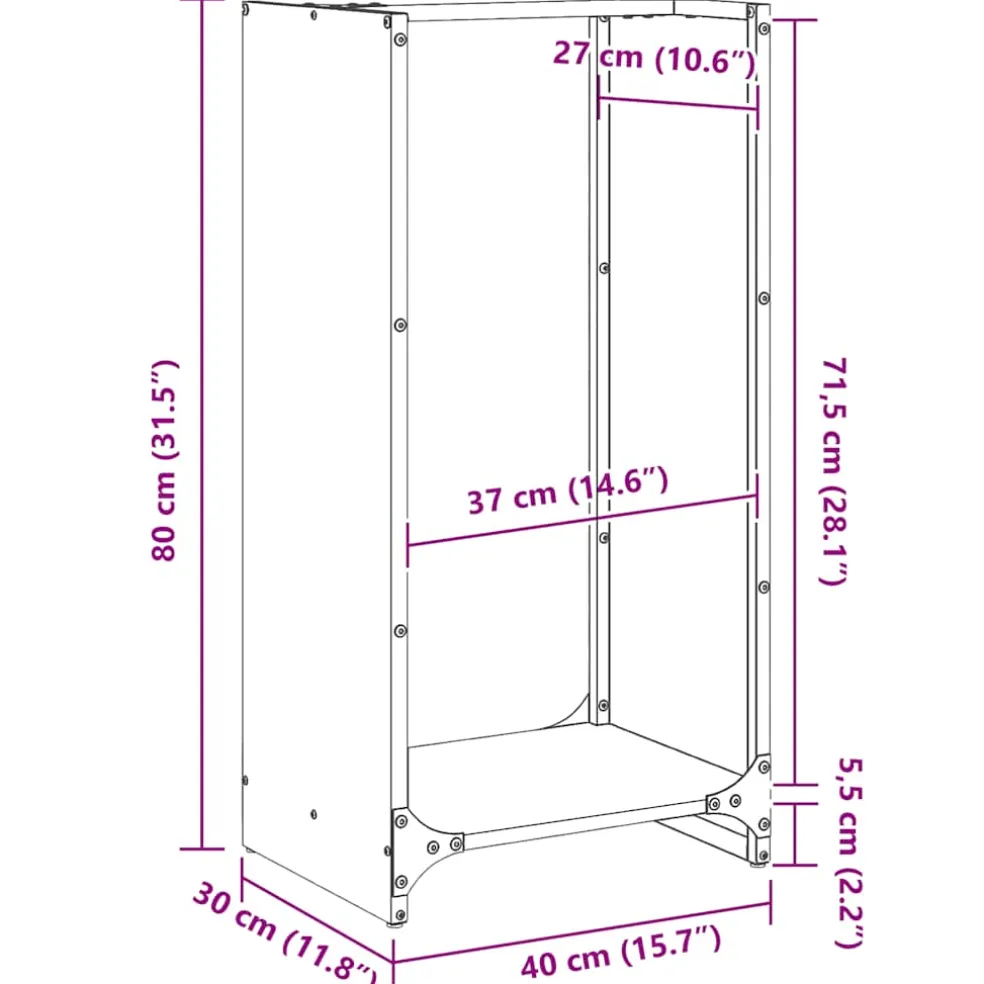 vidaXL Brandhoutrek 40x30x80 cm koudgewalst staal wit