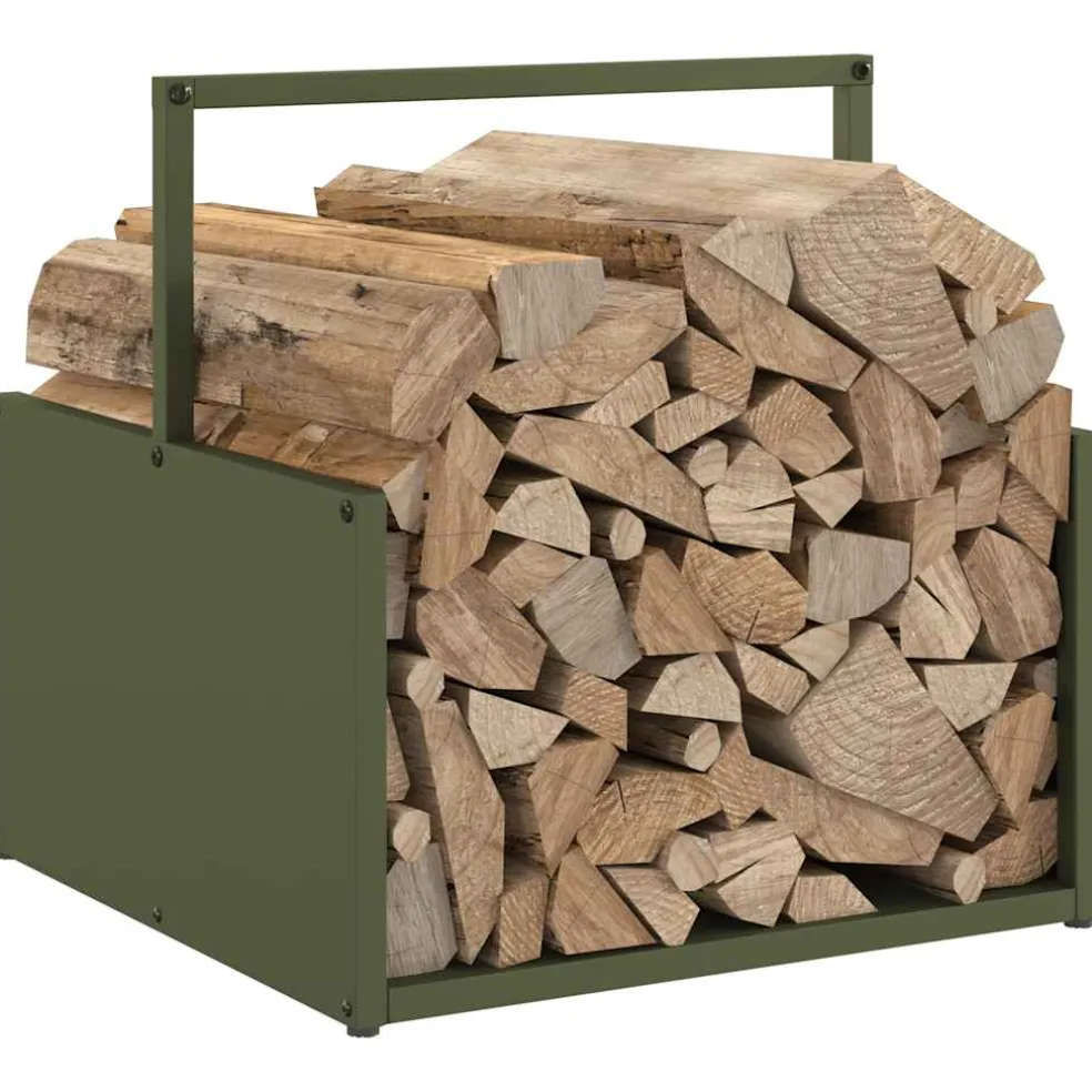 vidaXL Brandhoutrek 40x40x40 cm koudgewalst staal olijfgroen