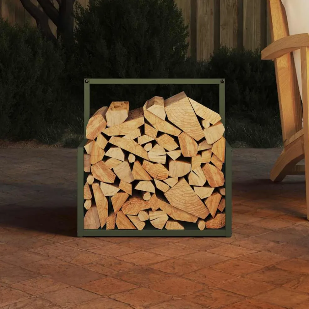 vidaXL Brandhoutrek 40x40x40 cm koudgewalst staal olijfgroen
