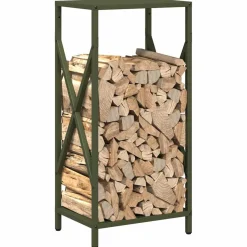 vidaXL Brandhoutrek 34x25x70 cm koudgewalst staal olijfgroen