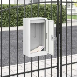 vidaXL Brievenbus met opslag met de deur Wit 30 x 20 x 55 cm Staal