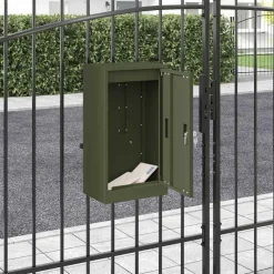 vidaXL Brievenbus met opslag met slot Olijfgroen 30 x 20 x 55 cm Staal