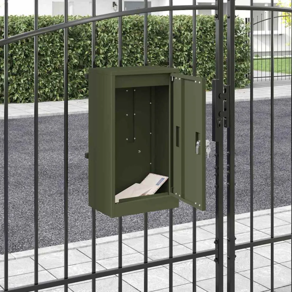 vidaXL Brievenbus met opslag met slot Olijfgroen 30 x 20 x 55 cm Staal