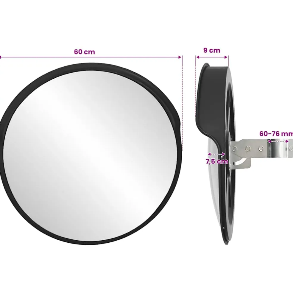 vidaXL Buiten Convex Verkeersspiegel Zwart Ø60 cm Polycarbonaat