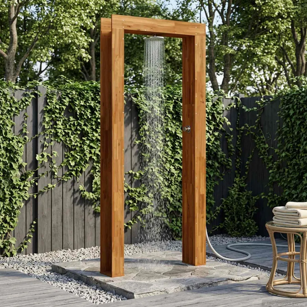 vidaXL Buitendouche 226 cm Massief acaciahout en roestvrij staal