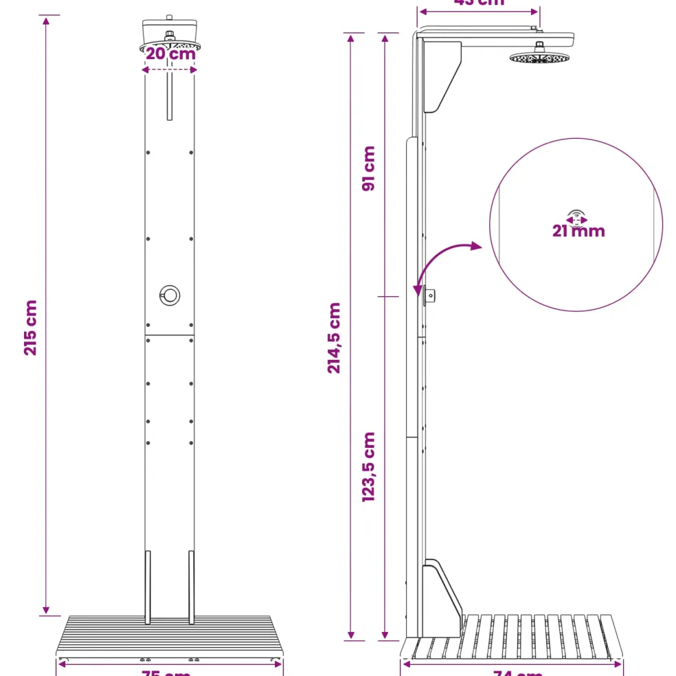 vidaXL Buitendouche 219 cm Massief acaciahout en roestvrij staal
