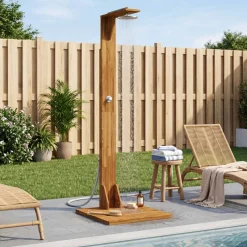 vidaXL Buitendouche 219 cm Massief acaciahout en roestvrij staal