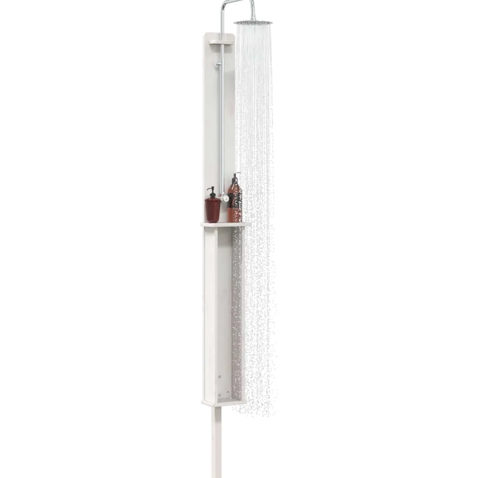vidaXL Buitendouche 246 cm Massief grenenhout en roestvrij staal Wit