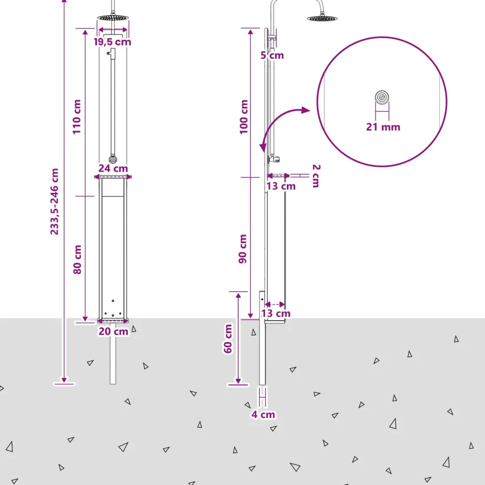 vidaXL Buitendouche 246 cm Massief grenenhout en roestvrij staal Wit