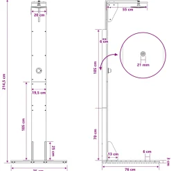 vidaXL Buitendouche 214,5 cm Massief grenenhout en roestvrij staal Wit