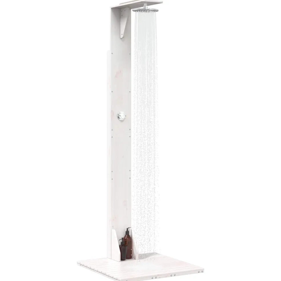 vidaXL Buitendouche 214,5 cm Massief grenenhout en roestvrij staal Wit