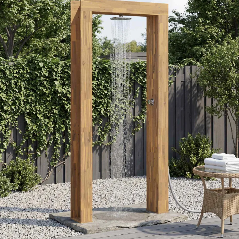 vidaXL Buitendouche 226 cm Massief acaciahout en roestvrij staal Wit
