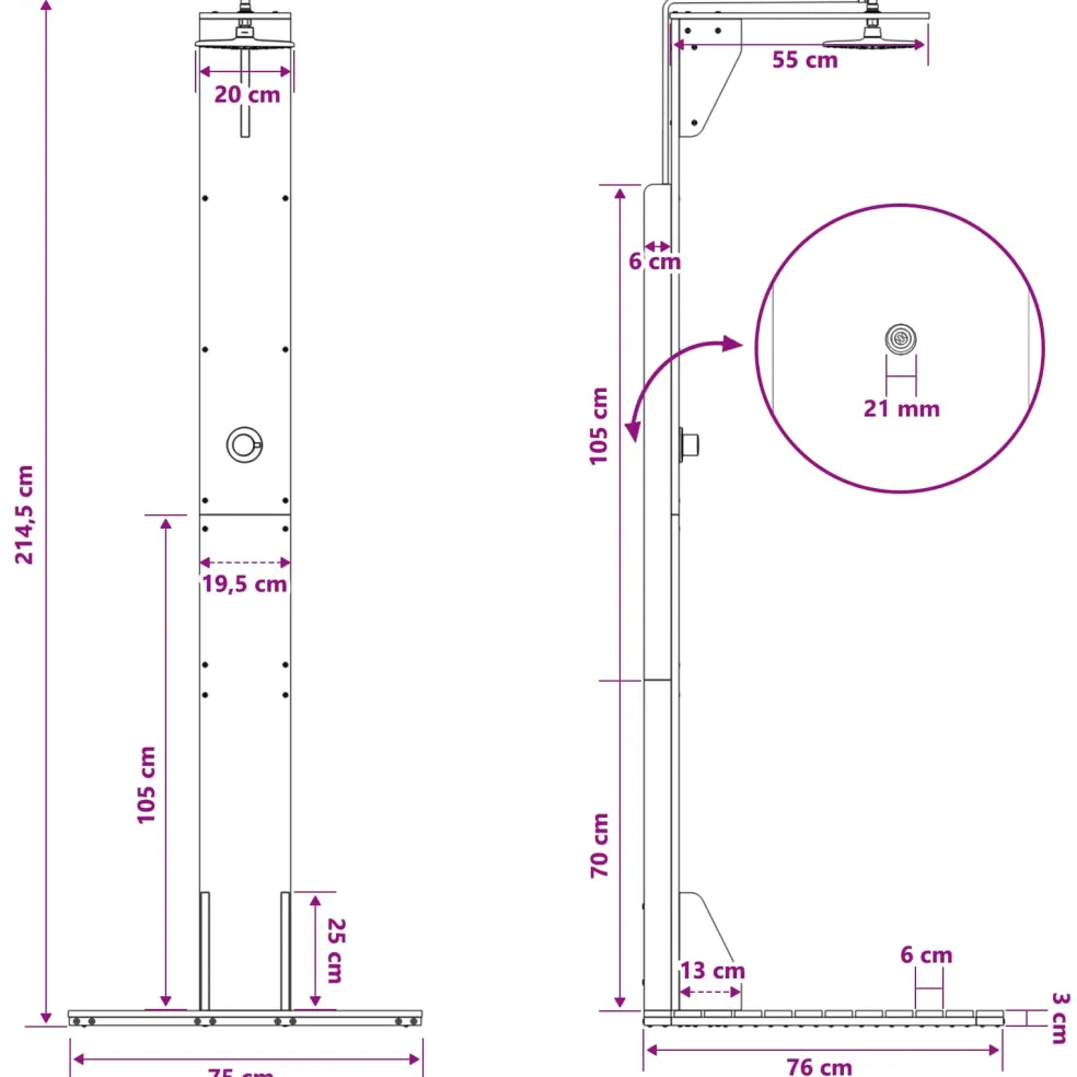 vidaXL Buitendouche 214,5 cm Naturel